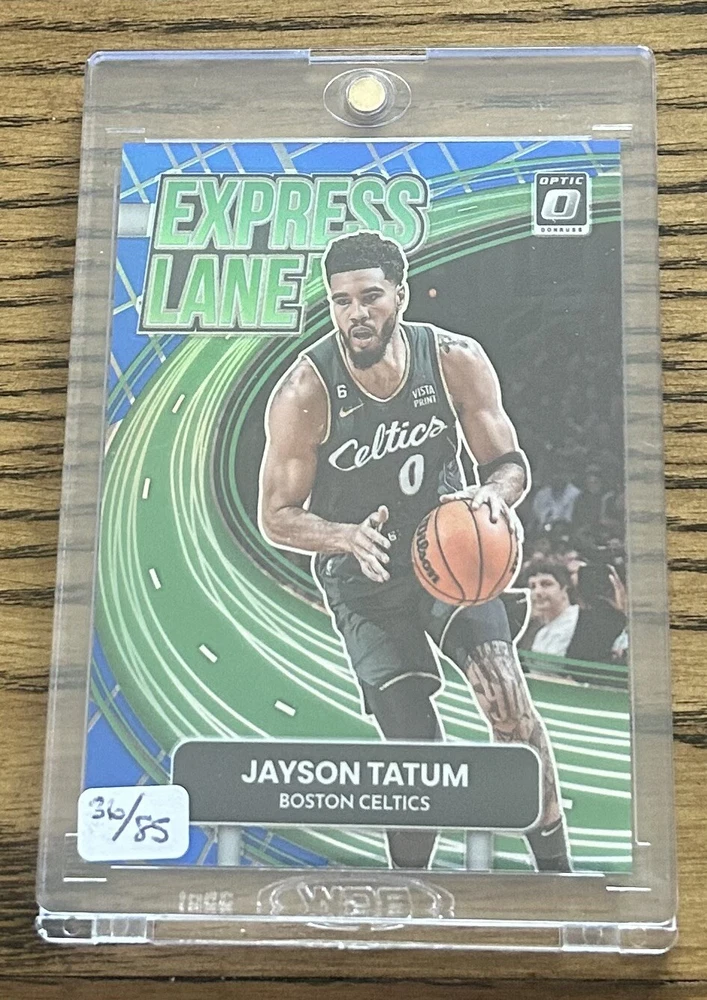 2022-23 Panini Donruss Optic - Express Lane Blue Prizm #23 Jayson Tatum /85