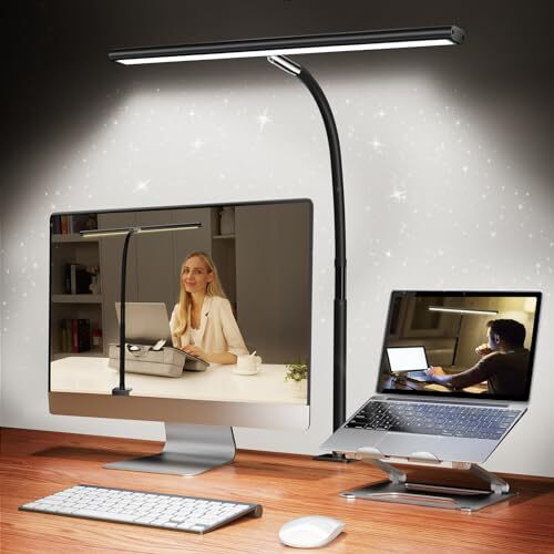 LED Desk Lamp for Office Home, Eye-Caring Desk Light with Stepless Black