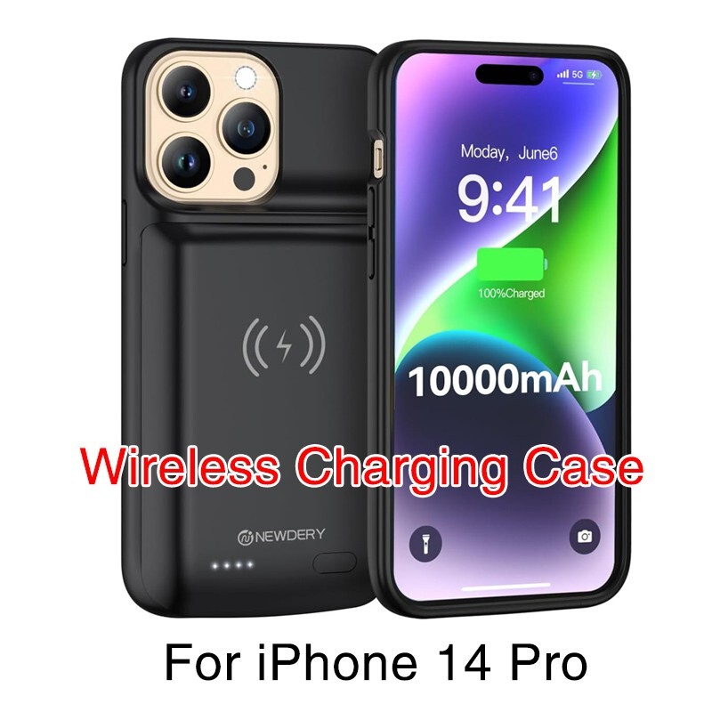 NEWDERY Battery Charger Cas For iPhone 14 Pro Wireless Charging Power Bank Case