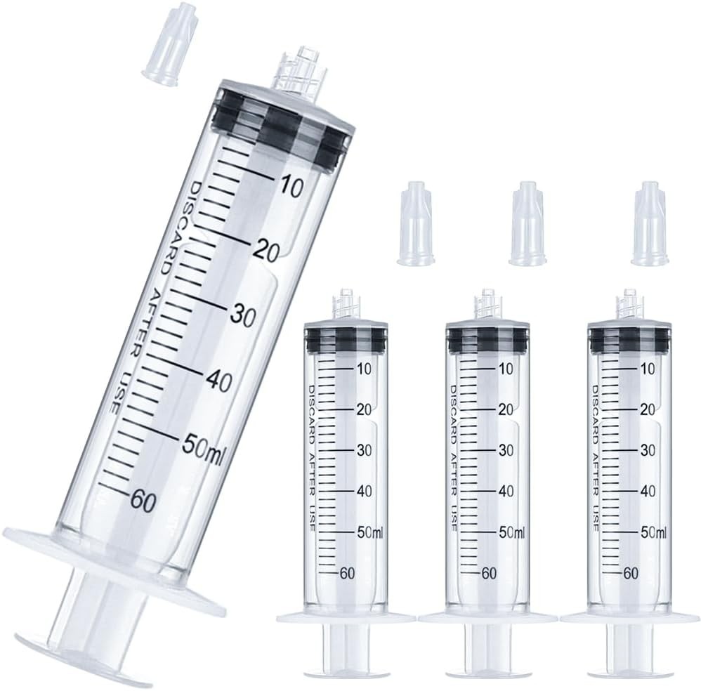 60mL Luer Lock Syringe 4-Pack – Large Sterile Plastic Syringes No Needle Included