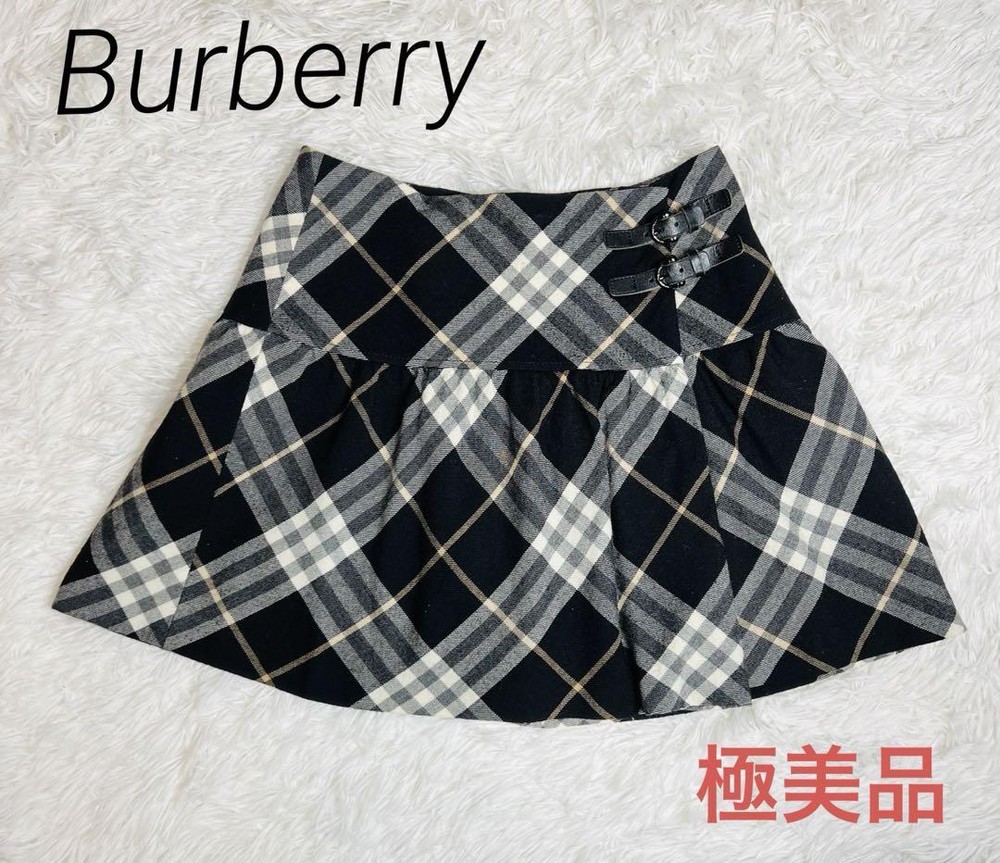 Burberry Blue Label Wool Skirt Nova Check Leather Belts Size M