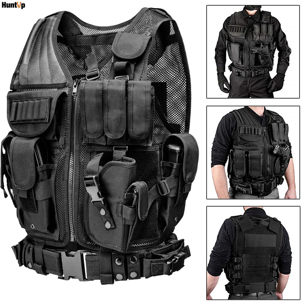 Military Tactical Vest with Holster Molle Airsoft Assault Combat Plate Carrier