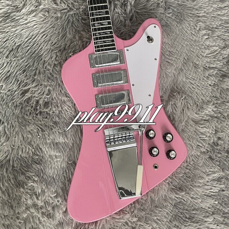 Pink Firebird Tremolo Electric Guitar 3H Pickup Chrome Hardware White Pick Guard