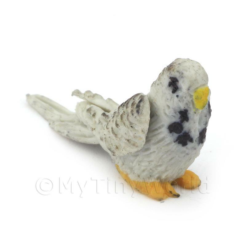 Dolls House Miniature Air Dried Clay Grey Budgies