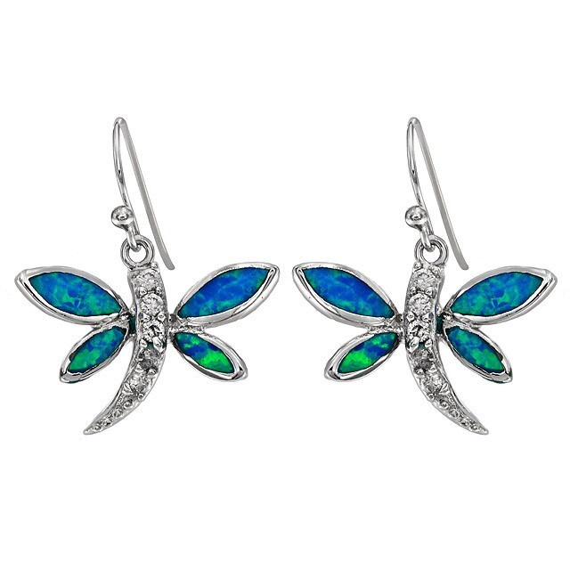 Dragonfly Australian Opal Inlay & Topaz 925 Sterling Silver Earrings EO1
