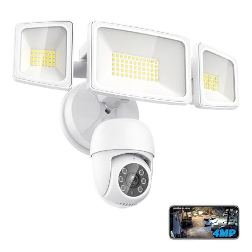 Floodlight Camera Outdoor, 2K HD Security Flood Light Cam Wired, 360° 1 White