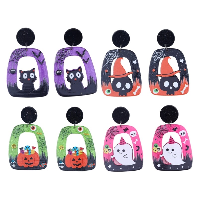 Pumpkin Skull Pendant Earring Halloween Cartoon Acrylic Drop Earrings