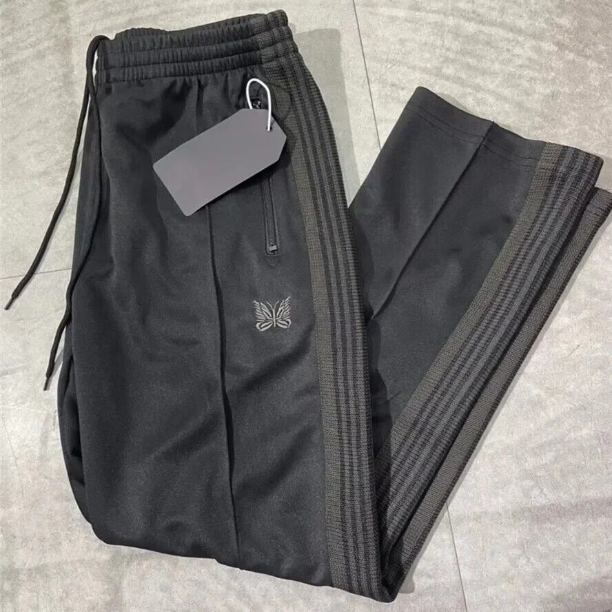 Quality Embroidered Needles Track Pants Classic Stripe Trousers