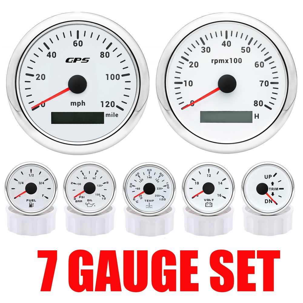 85mm 7-Gauge Set Waterproof GPS Speedometer 0-120MPH for Boat Car Truck Marine
