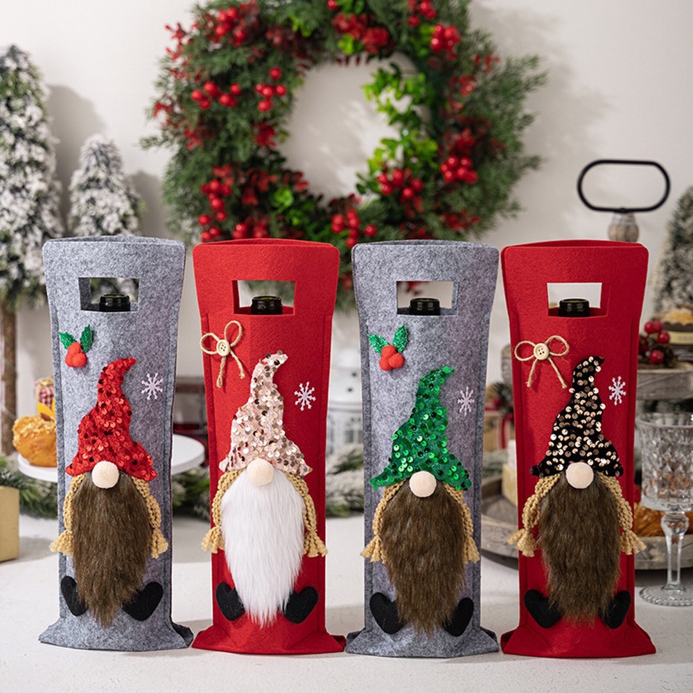 Christmas Dwarf Wine Bottle Bag, Reusable Non-Woven Wine Bottle Protector Bag