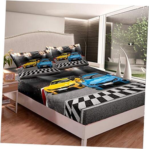 Sports Car Bedding Set Extreme Sports Decor Bed Sheet Set for Kids Full Car 1
