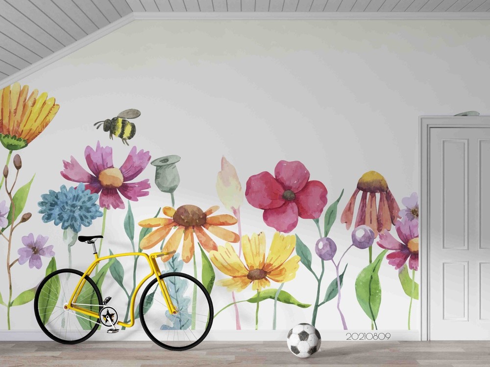 3D Hand Drawn Colorful Floral Wall Murals Wallpaper Murals Wall Sticker 97