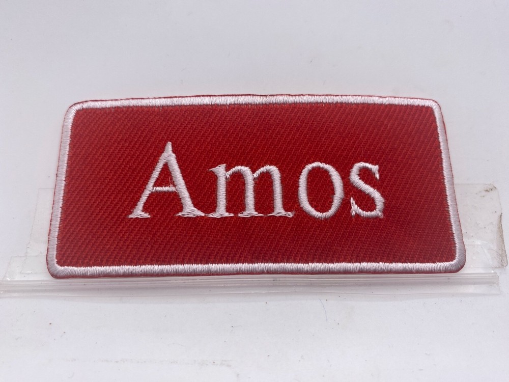 AMOS  NEW EMBROIDERED  SEW / IRON ON NAME PATCH ASSORTED COLORS