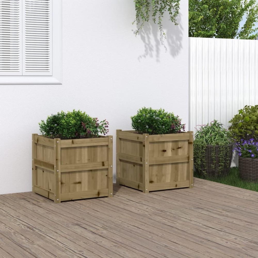 Garden Planter Set of 2 Natural Wood Impregnated Pine Wood