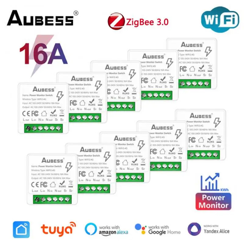Tuya Smart 16A Zigbee WiFi Switch with Energy Monitoring and 2-Way Control