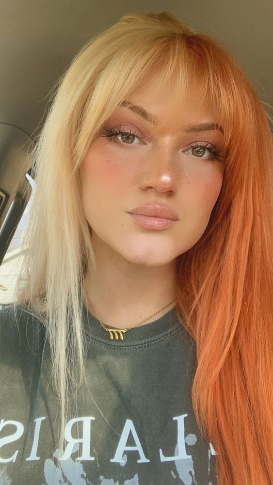 Half Orange Half Blonde Long Bob Glueless Wig for Cosplay Halloween Parties