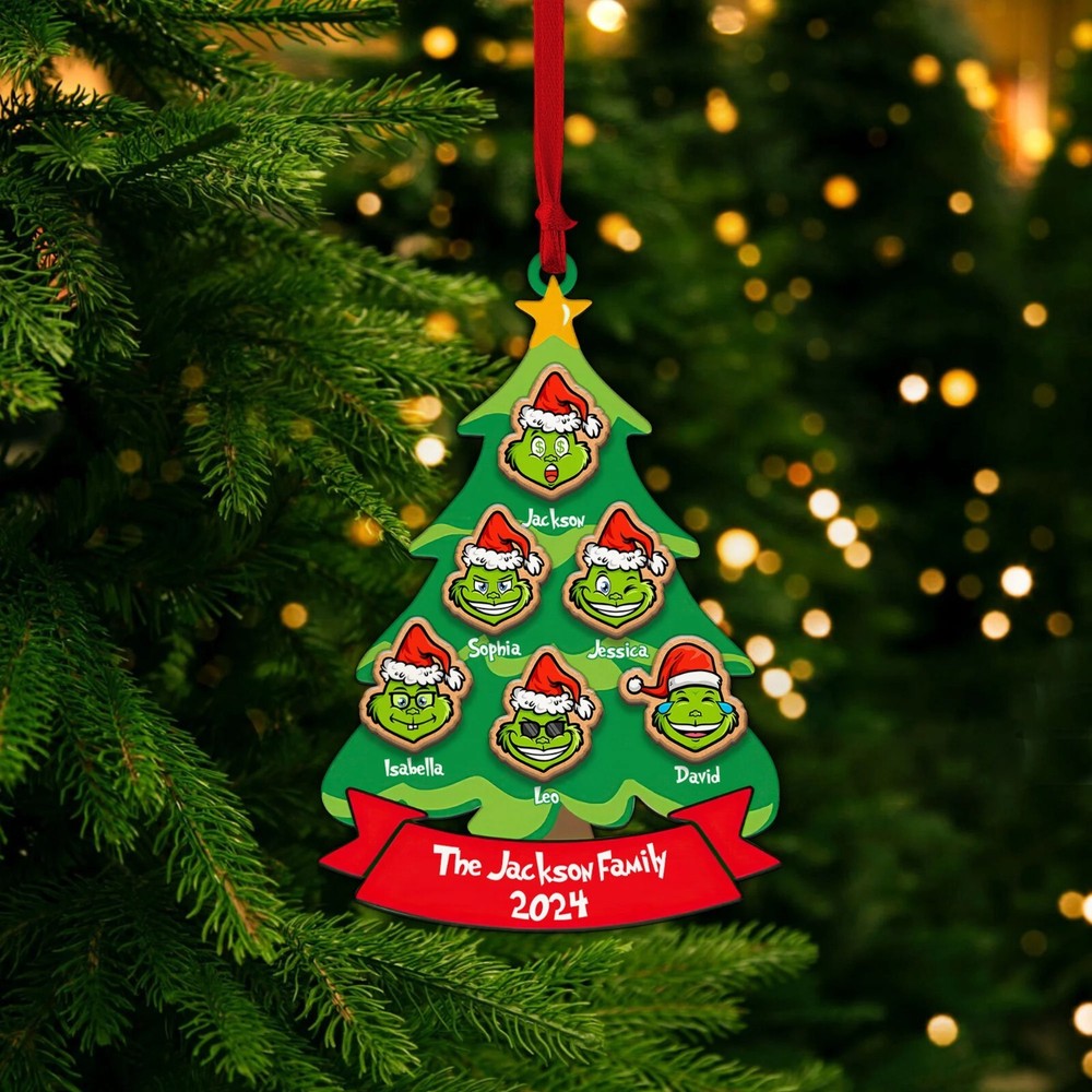 Grinch Family Personalized Wooden Christmas Ornament - Custom Layered Holiday Decoration  -image