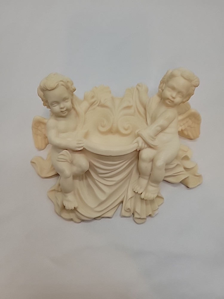 Vintage Cherub/Angel Wall Sculpture Holy Water Font Made In Italy Sigbed G.B.