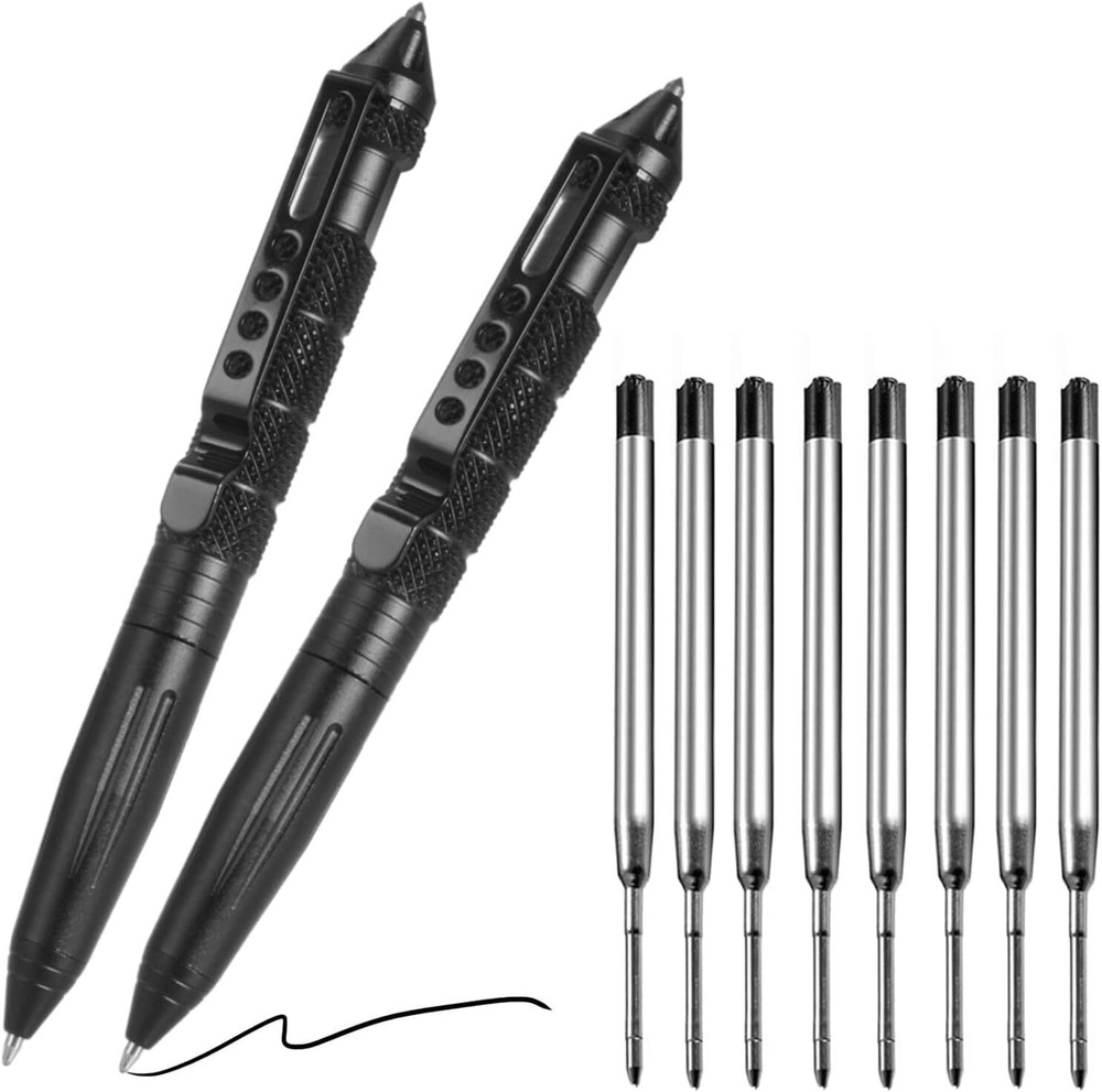 Tactical Pen 2 Pack - Tungsten Steel Military Grade Self Defense Tool with 8 Black Ink Refills