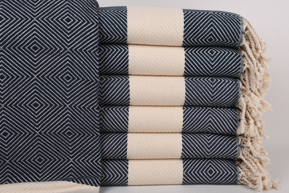 Custom Navy Diamond-Patterned Personalized Towel 40x79 Inches-image