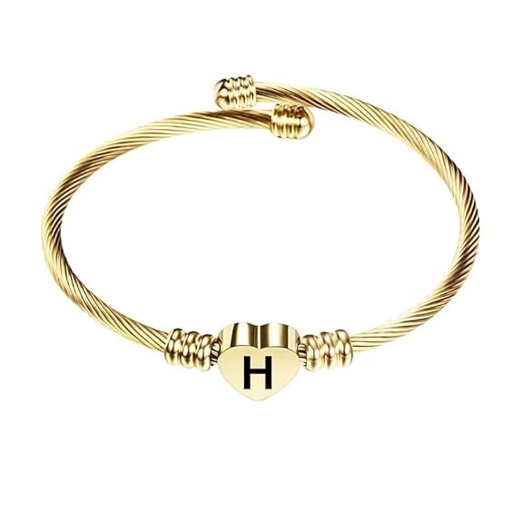 Stainless Steel Heart H Charm Bracelet for Women in Gold
