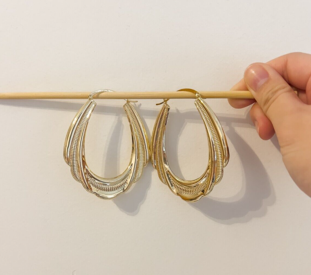 14k Gold-Filled Oval -Lined Hoops Earrings