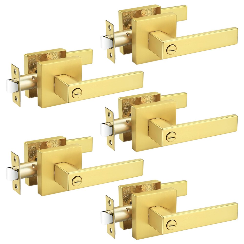 5 Pack Gold Antique Brass Privacy Door Handles for Bedrooms and Bathrooms