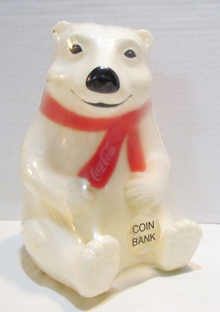 COKE COCA-COLA BEAR MASCOT 1995 VINYL ADVERTISTING COIN BANK AD FIGURE SEALED