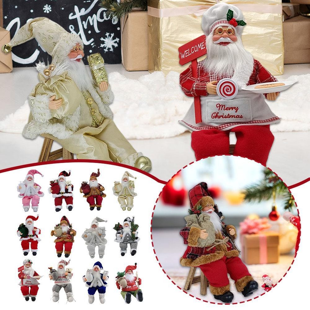 14'' Sitting Santa Claus Figurines Christmas Figure Decorations Xmas Tree Dec щы