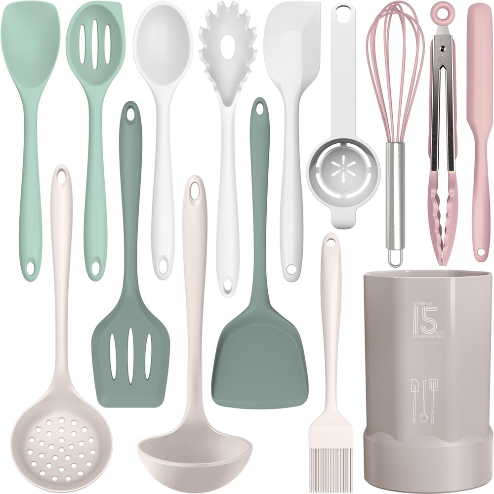 Silicone Cooking Utensils Set - 446°F Heat Resistant Silicone Kitchen Utensil...