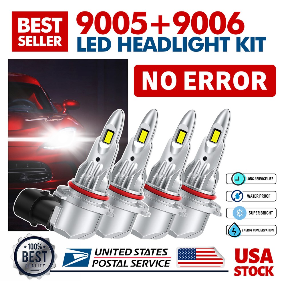9005 9006 LED Headlights Kit Combo Bulbs Hi Low Beam For Cadillac Escalade 2002