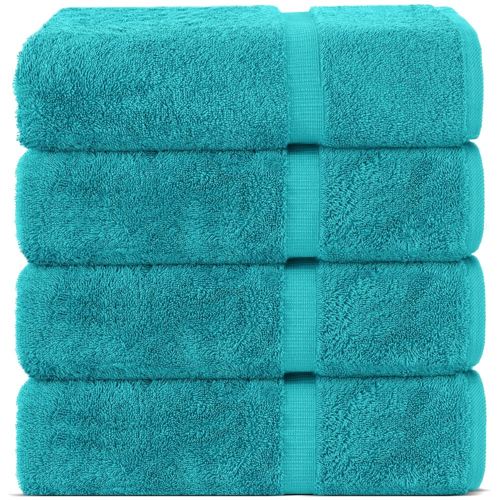 100% Cotton Premium Turkish Towel Set - Ultra Soft Absorbent 4-Piece in Aqua