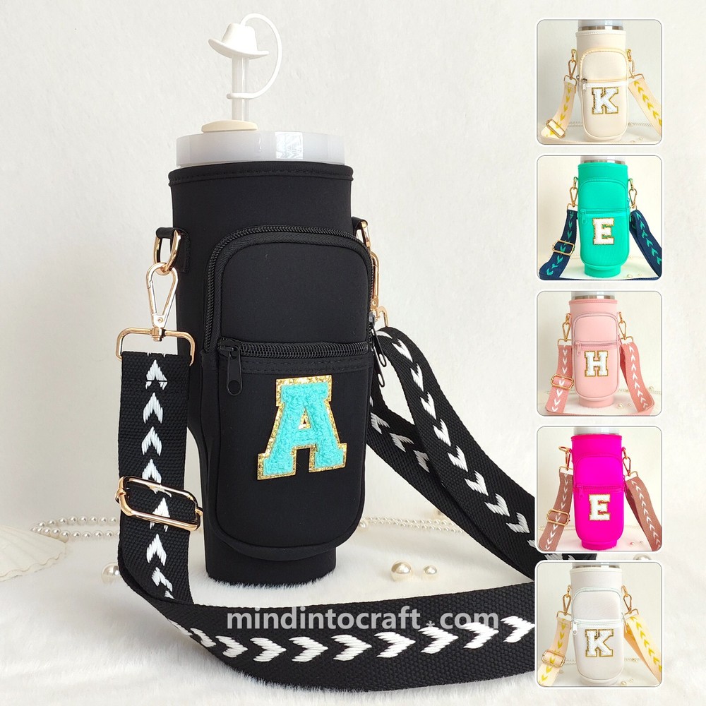 Custom Stanley Cup 40oz Water Bottle Holder with Personalized Strap Pouch-image