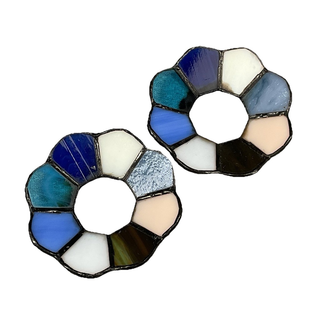 Vintage Stained Glass Multicolored 2 Taper Candle Wax Drip Catcher Collar