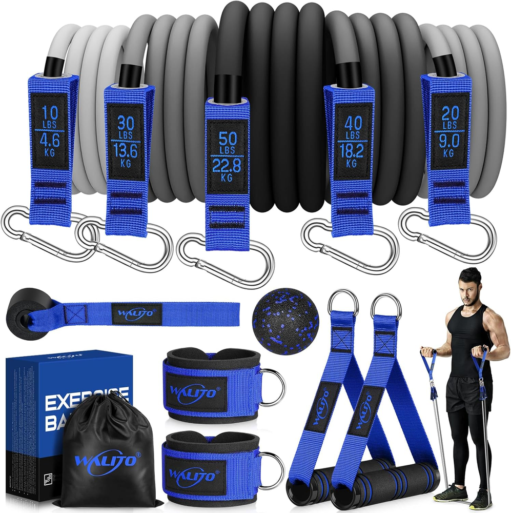 Elastic Resistance Bands Set with Handles Door Anchor and Ankle Straps for Full-Body Workouts