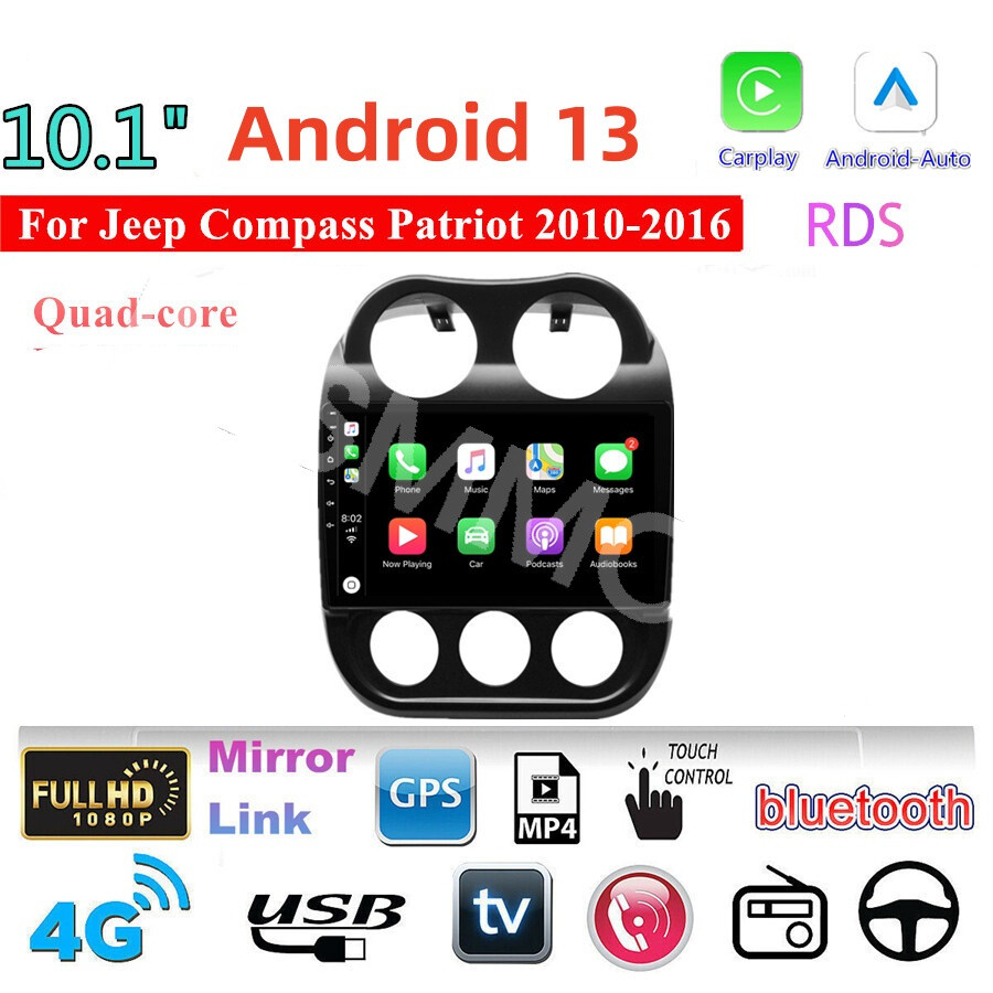 10.1 Inch Android 13 Car Stereo 2+32GB GPS Navi for Jeep Compass 2010-2016