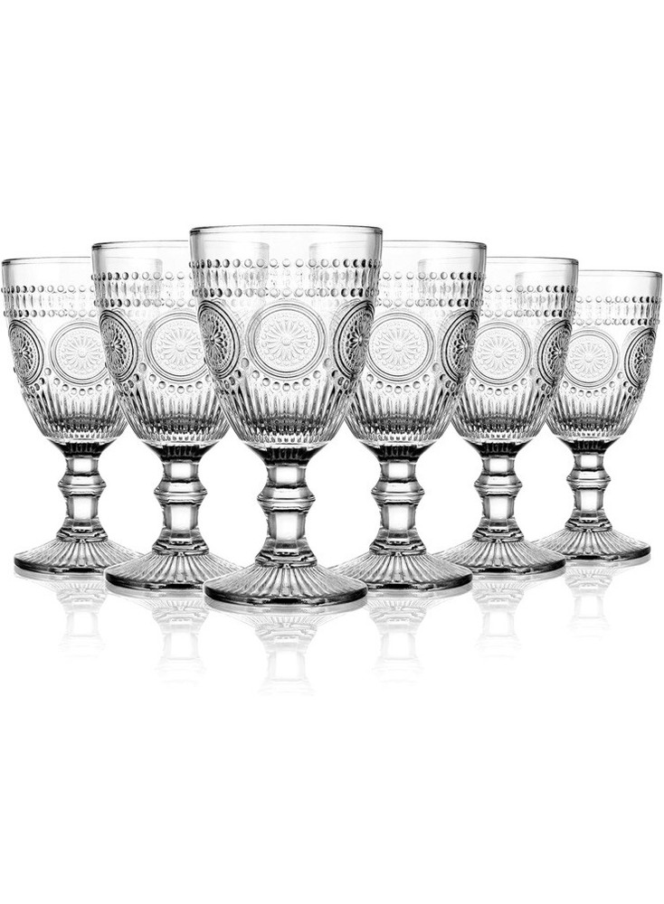 Wine Glasses Set Vintage Of 6 Piece Glass 12 Ounce Goblet Set, Teal
