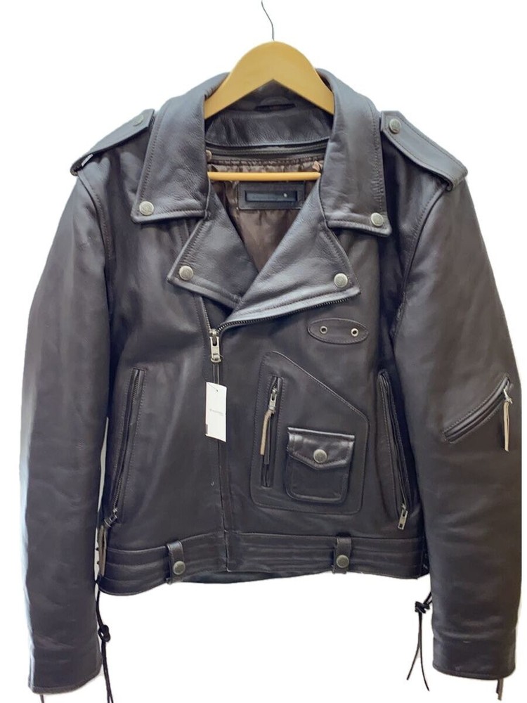 Liugoo Genuine Cowhide Leather Blouson Jacket Brown 1286