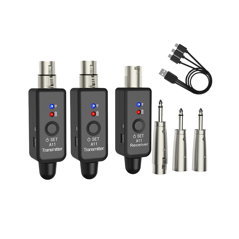 Wireless XLR Adapter System Dual Transmitter & Receiver for Mic Guitar Mixer