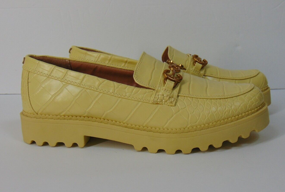 Sam Edelman Deana Croc-Effect Soft Yellow Loafers for Women Size 11