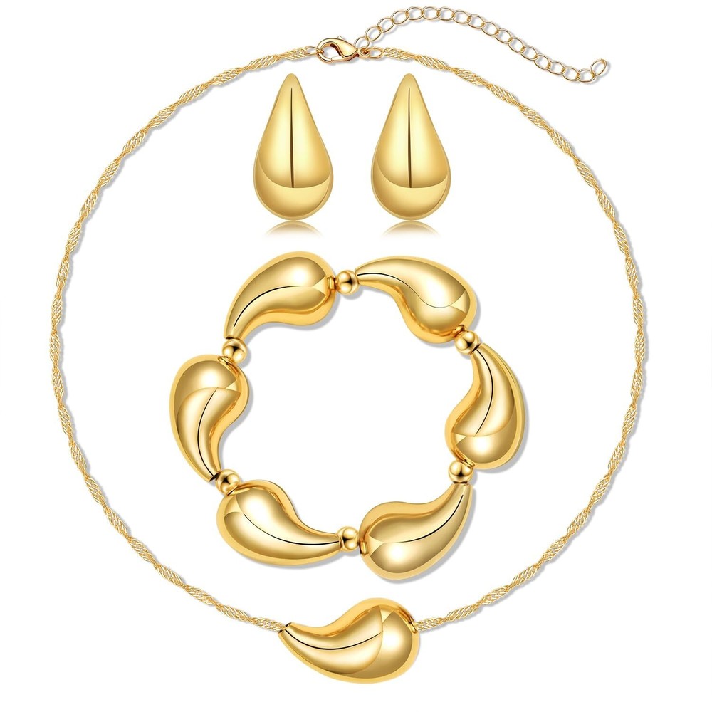 FAERLIIRY Teardrop Jewelry Set Chunky Gold Hoop Waterdrop Earrings Bracelets ...