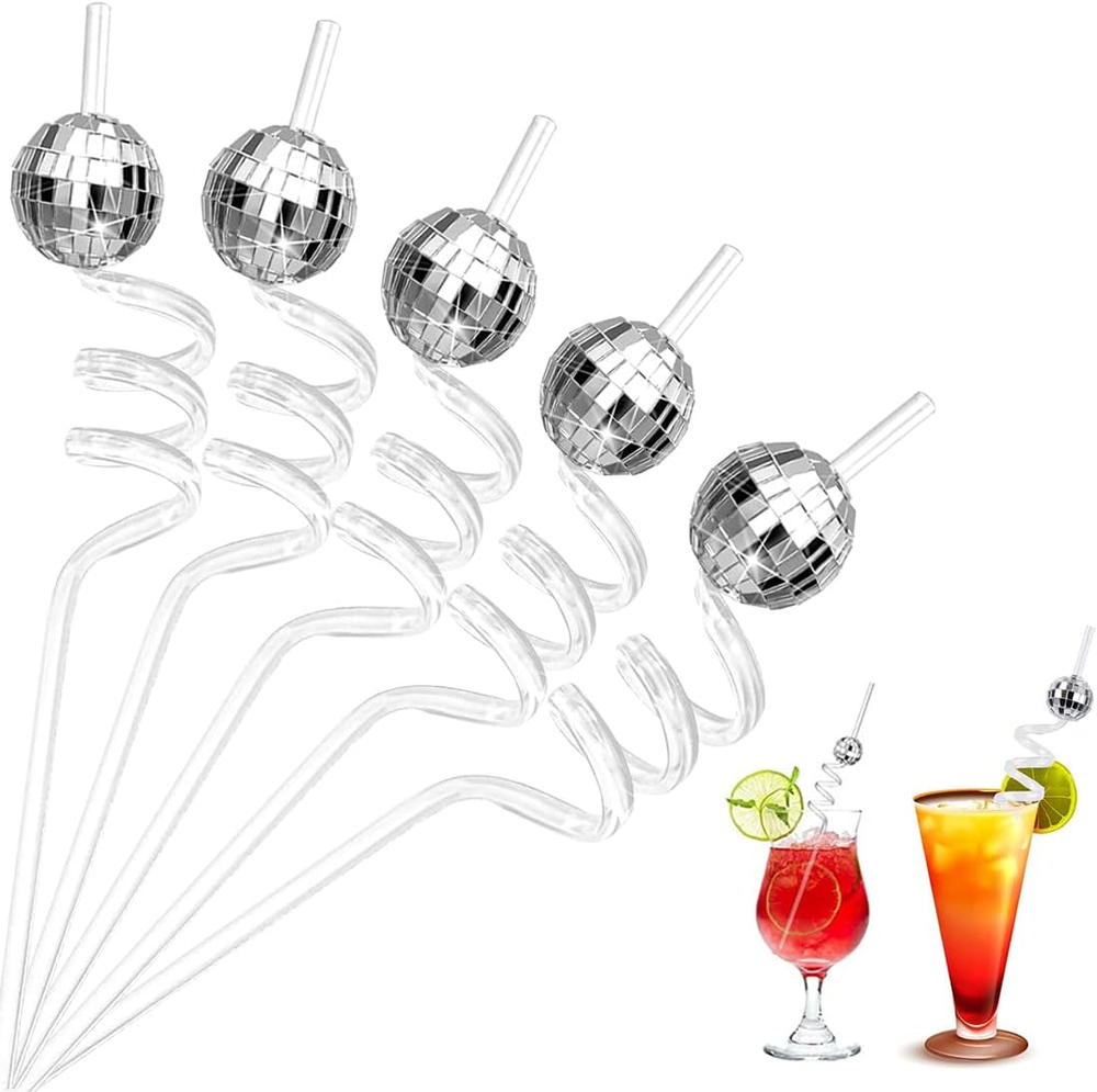 20 Pieces Disco Ball Straws, Disco Party Decorations Mirror Disco Ball Decor Str
