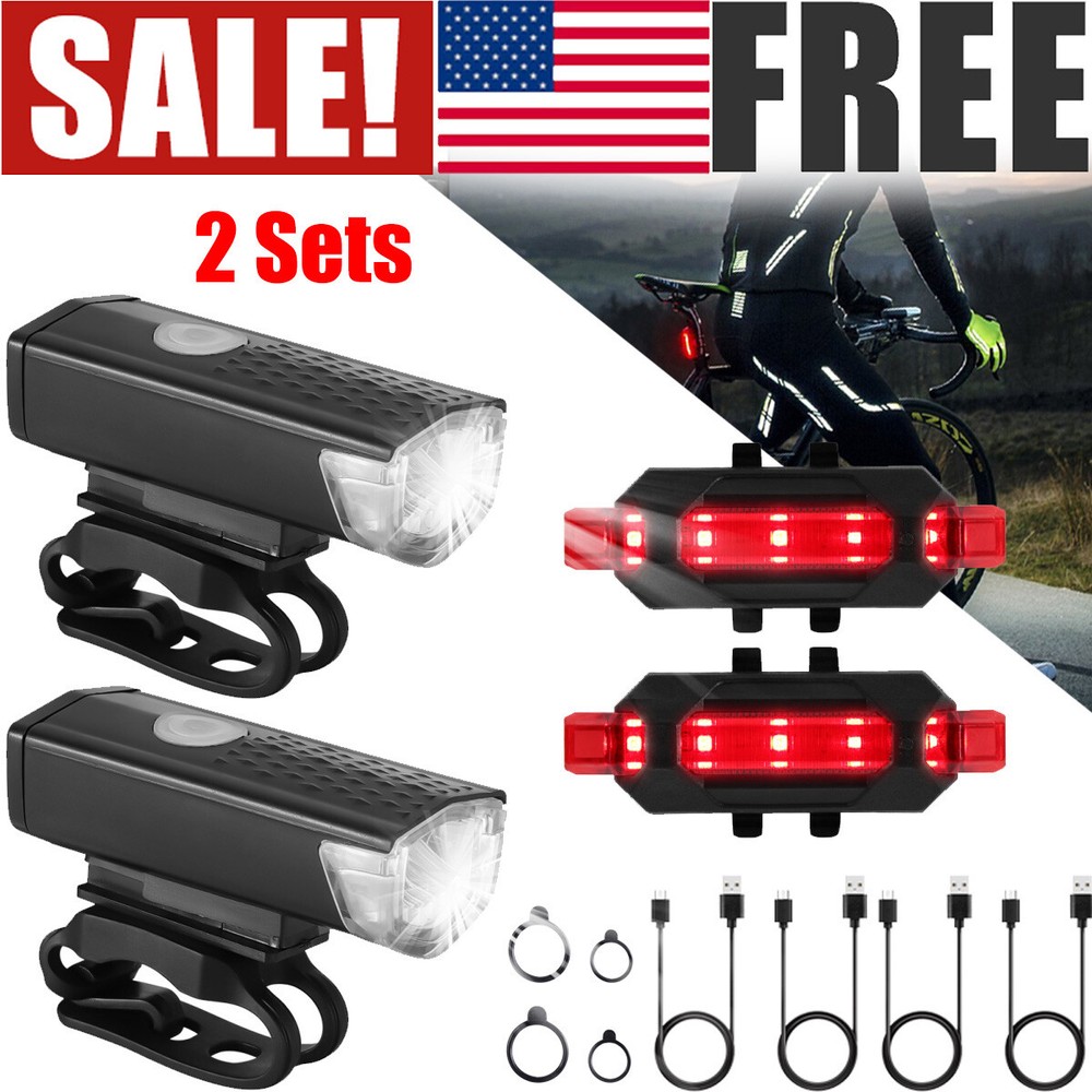 2 Set USB Rechargeable LED Bicycle Headlight Bike Front Rear Lamp Cycling Light