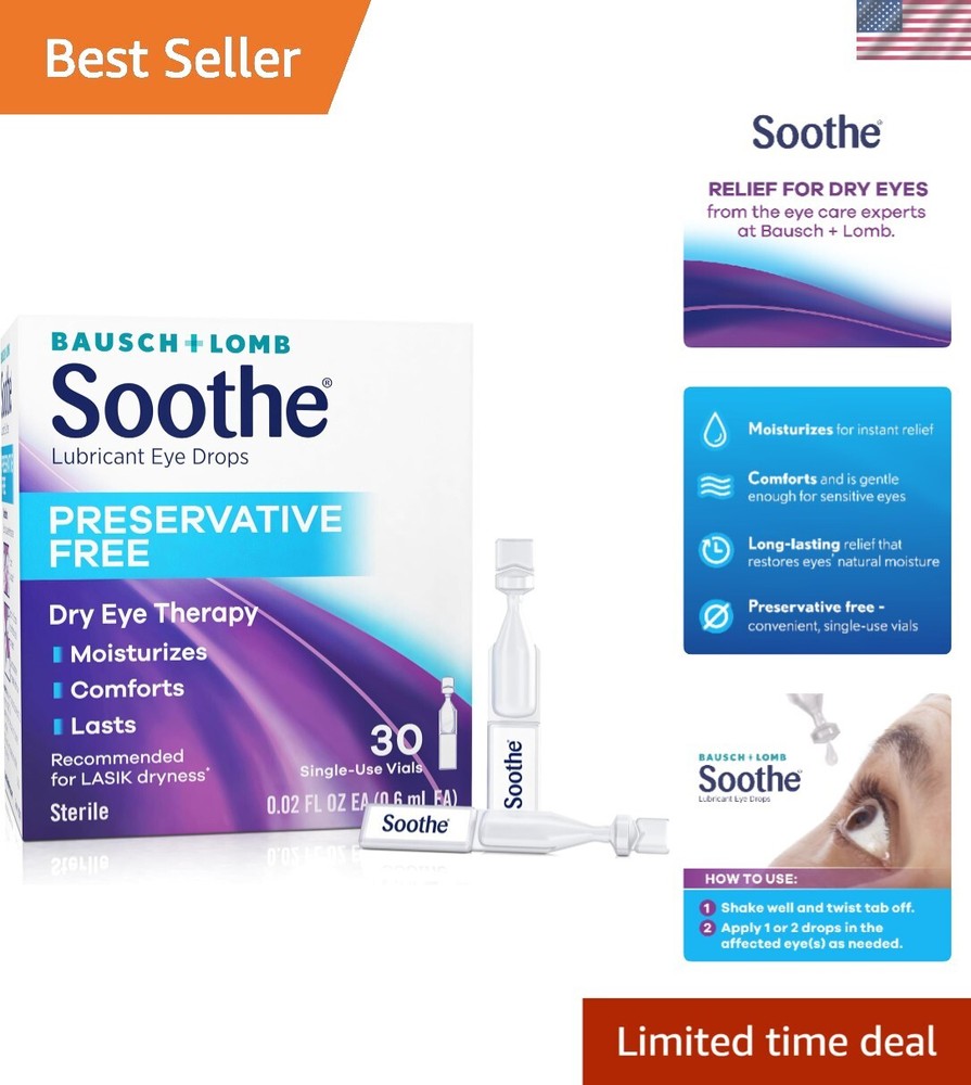 Gentle and Soothing Dry Eye Drops - 30 Single-Use Vials for Sensitive Eyes