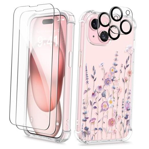 for iPhone 15 Case, [5 in 1] with for iPhone 15 (6.1 inch) Floratopia/Colorful