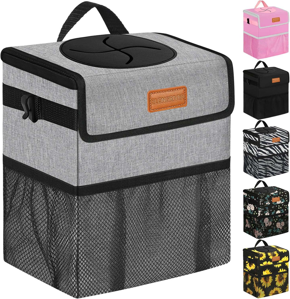 Leak-Proof Car Trash Can - Hanging for Back Seat, Fits SUV/Truck/Van (Grey)