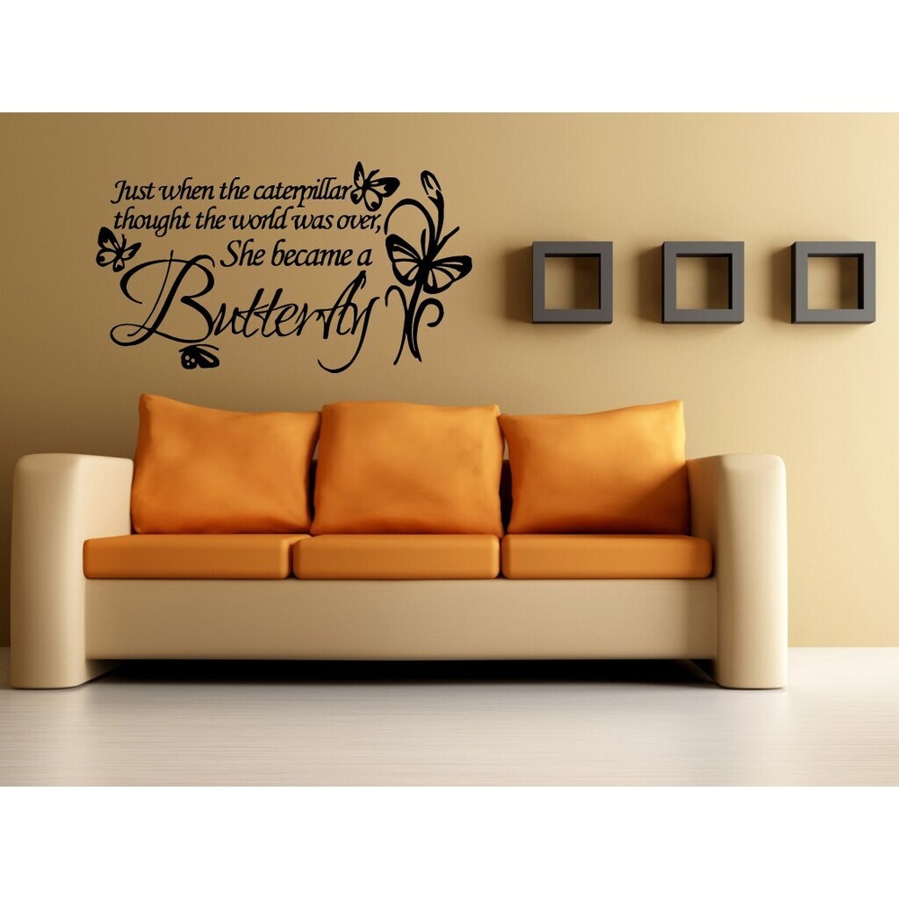 Caterpillar Became a Butterfly Wall Art Sticker Decal Black Medium