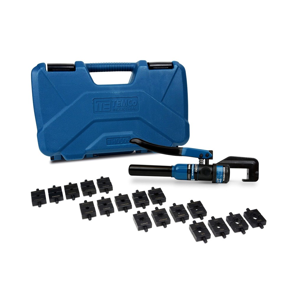 TEMCo TH0006 Hydraulic Electrical Cable Lug/Terminal Crimper Kit with 18 Die ...