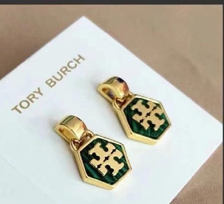 Tory Burch Gold Plated Green Crystal Elegant Lady Earrings