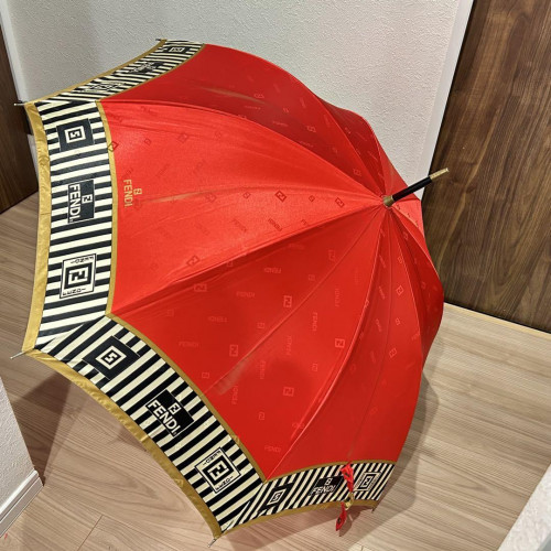 FENDI Zucca Pattern Long Umbrella Red Black White Unisex Preowned